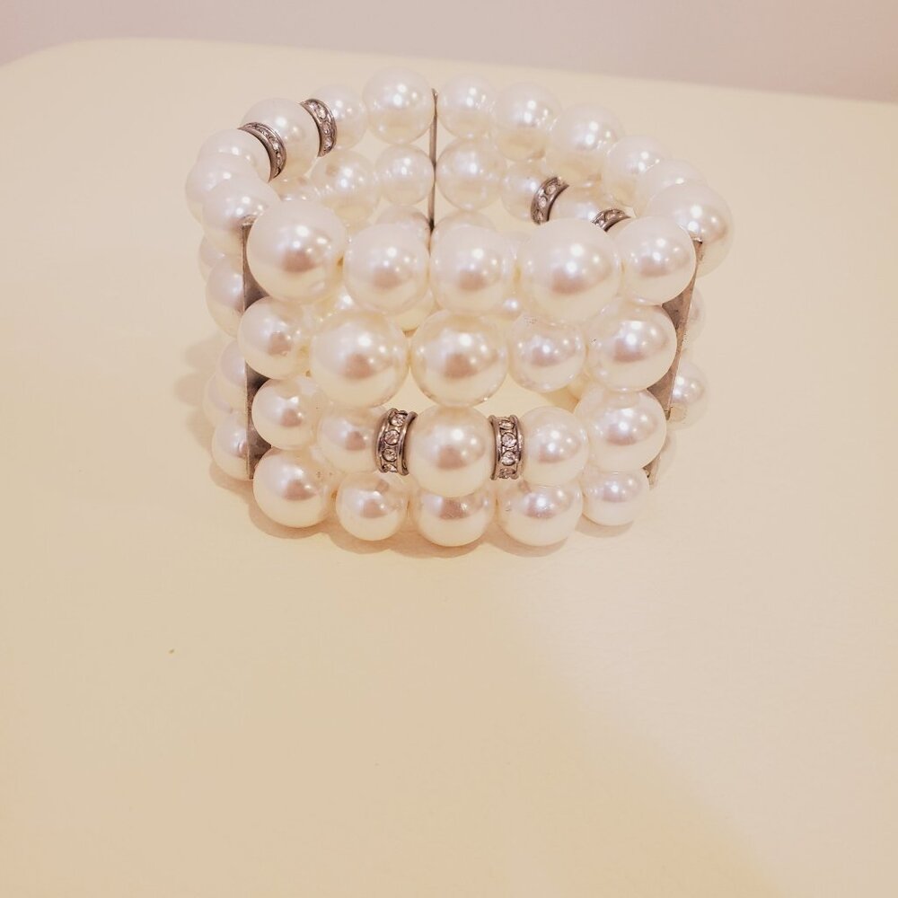 Jessica McClintock Simulated 4 Strand White Pearl Fashion Bracelet